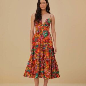 FARM RIO BEADED SPRING SLEEVELESS MIDI DRESS